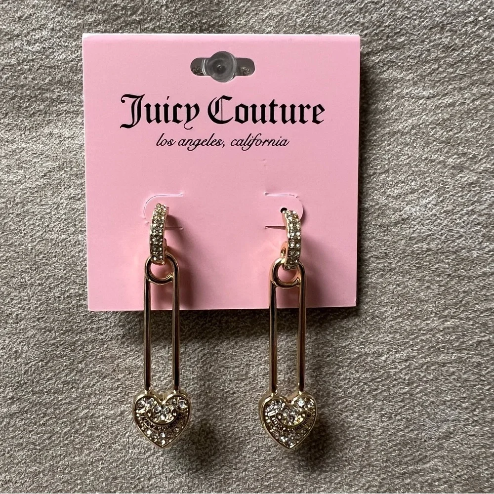 NWT• Juicy Couture Gold Safety NWT Pin style Logo earrings